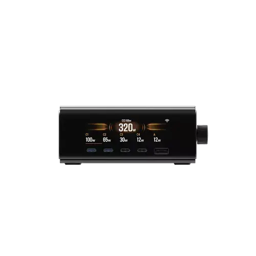 Incarcator si statie de incarcare EcoFlow RAPID Pro 320W, 5 porturi GaN, 4 × USB-C, 1 × USB-A (Negru)