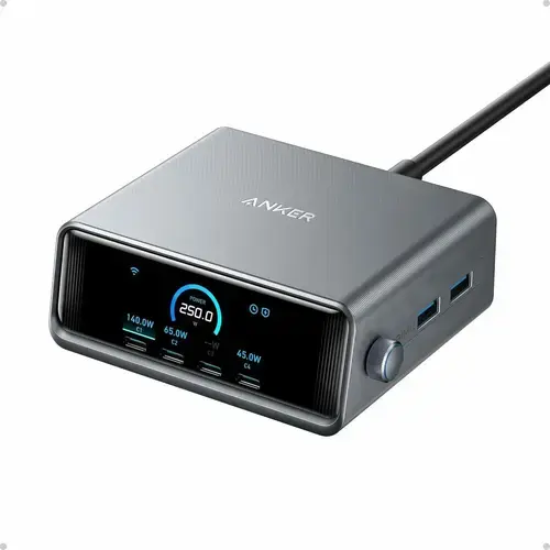 Incarcator si statie incarcare Anker Prime 250W, Ultra-Fast 6-Port, 2x USB-A, 4x USB-C, GaN, Ecran LCD (Negru)