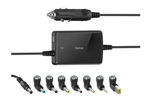 Incarcator universal auto Hama pentru notebook, 15-19V/70W, 8 mufe (Negru)