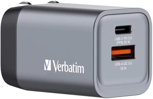 Încărcător Verbatim - GNC-35 GaN 2 Port, USB-A/C, 35W, gri