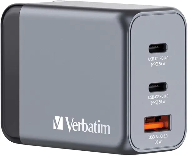 Încărcător Verbatim - GNC-65 GaN 3 Port, USB-A/C, 65W, gri