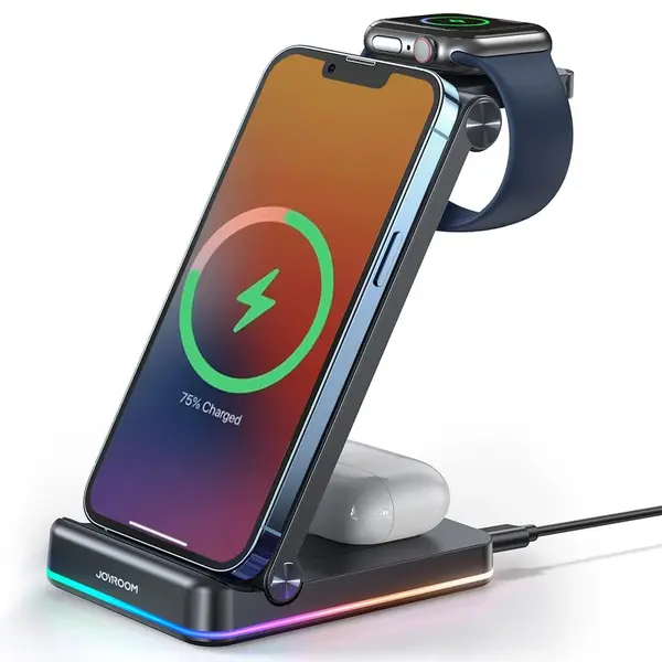 Incarcator Wireless, 18W, 3 In 1, Pliabil, Lumini RGB - Default Title