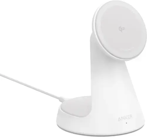 Incarcator wireless Anker MagGo Stand Qi2 360 15W, pentru iPhone 16/15/14/13/12 (Alb)