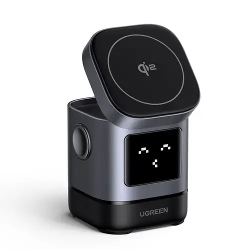 Incarcator Wireless magnetic Ugreen Uno 2-in-1 Qi2, 15W (Gri)