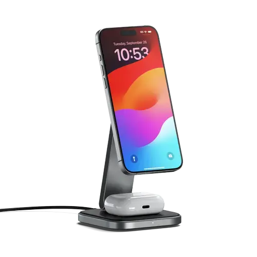 Incarcator Wireless Pliabil 2-in-1 Satechi ST-Q21FM, 15 W, Qi 2 (Gri)