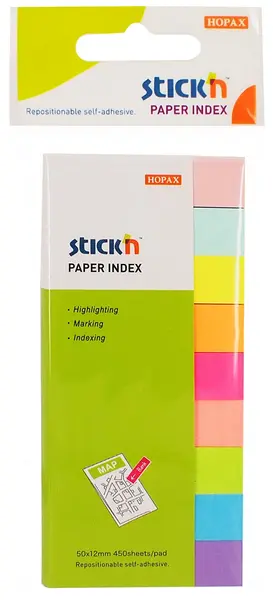 Indecsi adezivi Stick'n - 12 x 50 mm, 9 culori, 450 buc.