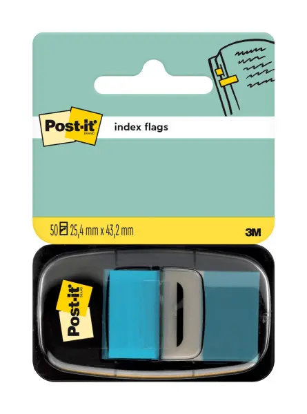 Index Clasic Post-it ® 25.4 mm x 43.2 mm 50 file in dispenser Index Post-It 3M plastic bleu