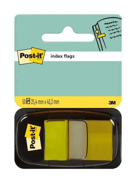 Index Clasic Post-it ® 25.4 mm x 43.2 mm 50 file in dispenser Index Post-It 3M plastic galben