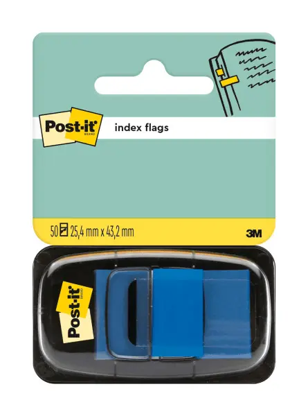 Index Clasic Post-it ® 25.4 mm x 43.2 mm 50 file in dispenser Index Post-It 3M plastic albastru