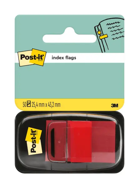 Index Clasic Post-it ® 25.4 mm x 43.2 mm 50 file in dispenser Index Post-It 3M plastic rosu