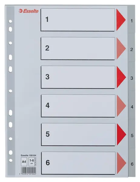 Index Esselte, plastic, reciclabil, A4, 1-6, gri Index Esselte, plastic, reciclabil, A4, 1-6, gri