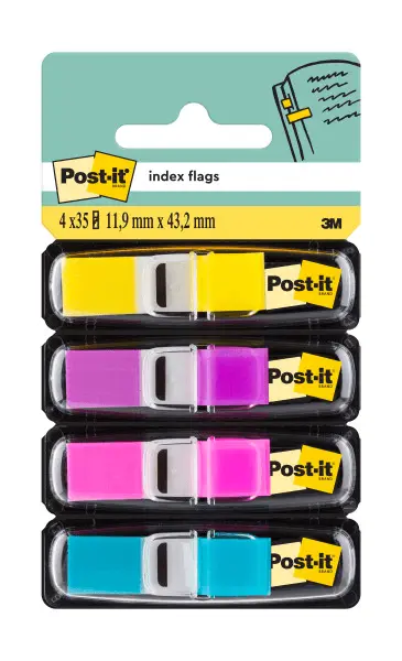 Index mini Post-it ® 11,9 mm x 43,2 mm 4 culori asortate in dispenser 24 file/culoare Index Post-it 3M plastic 4 culori