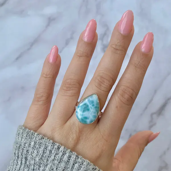 Inel ajustabil cu piatra larimar din argint model 5