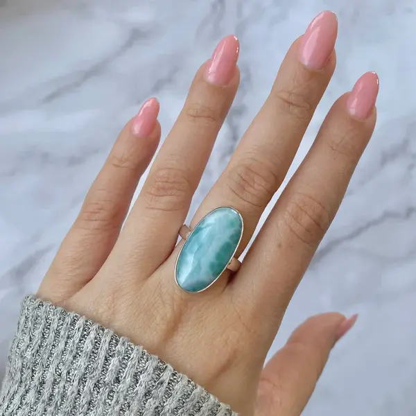 Inel ajustabil cu piatra larimar din argint model 7