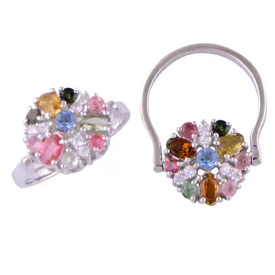 Inel argint turmalina mix si topaz | FLOWER 9