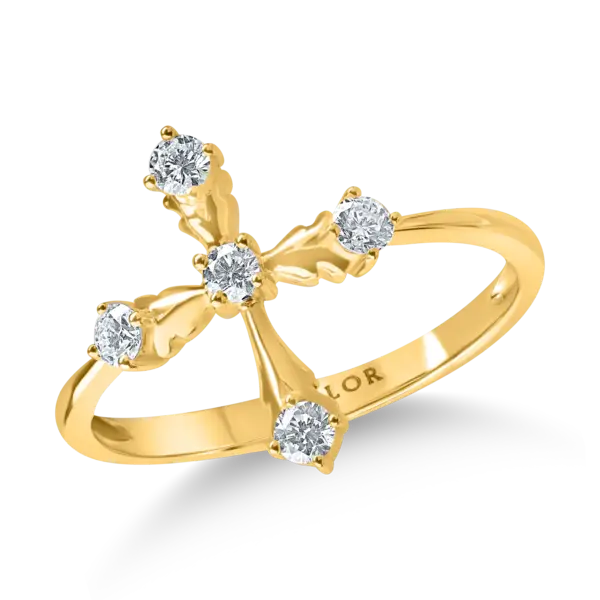 Inel cruce din aur galben cu diamante de 0.25ct