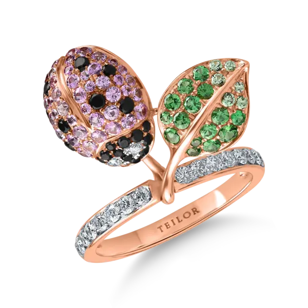 Inel cu buburuza din aur roz cu pietre pretioase de 1.6ct
