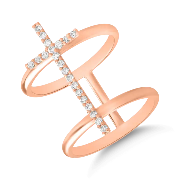 Inel cu cruce din aur roz cu diamante de 0.25ct