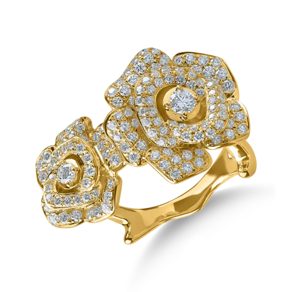 Inel cu flori din aur galben cu diamante de 0.9ct