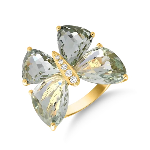 Inel cu fluture din aur galben cu ametiste verzi de 11.7ct si diamante de 0.07ct