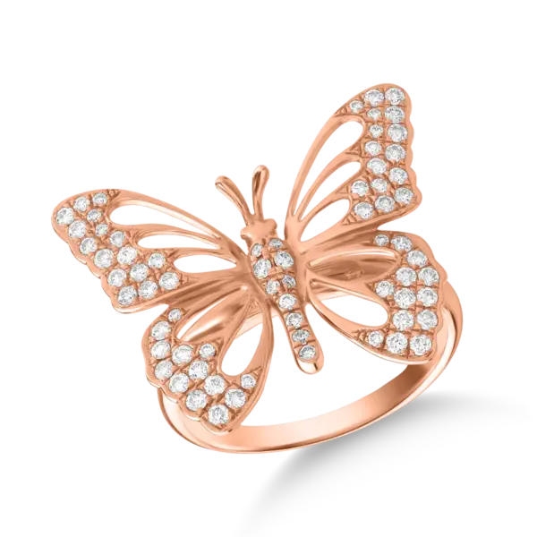 Inel cu fluture din aur roz cu diamante de 0.55ct