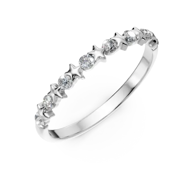 Inel cu stelute din aur alb cu diamante de 0.1ct