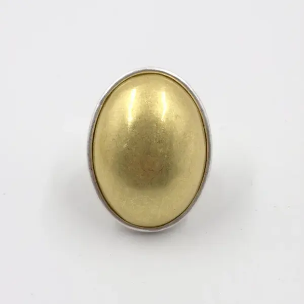 Inel dama statement reglabil oval bicolor auriu si argintiu