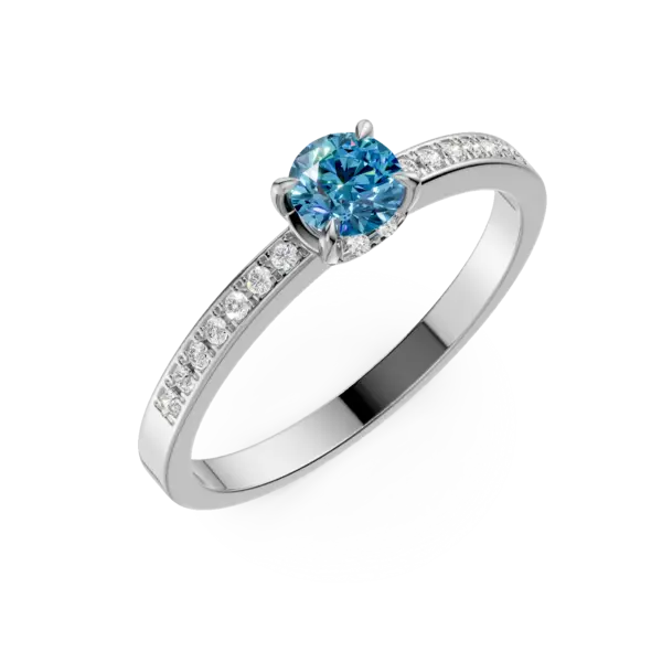 Inel de logodna din aur alb cu diamant albastru de 0.22ct si diamante de 0.13ct