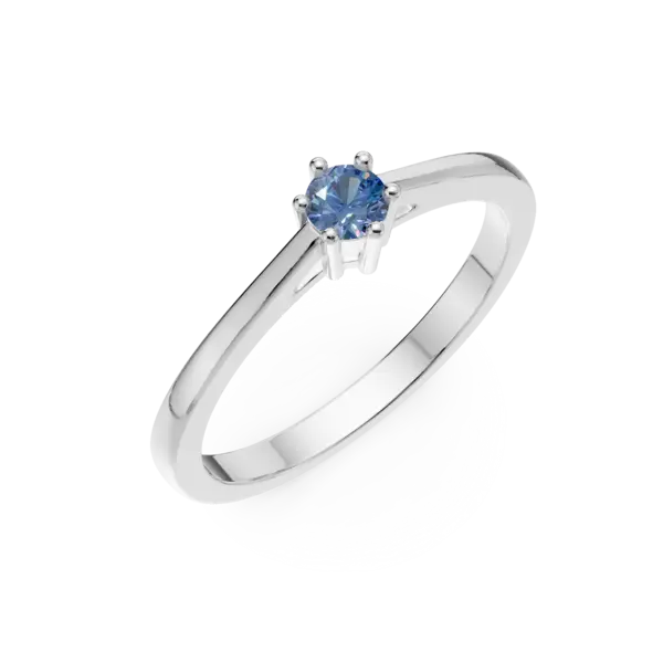 Inel de logodna din aur alb cu diamant albastru de 0.2ct