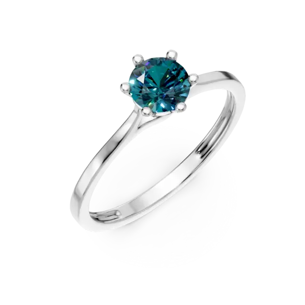 Inel de logodna din aur alb cu diamant albastru de 0.3ct