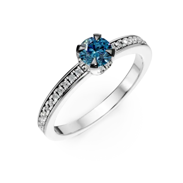 Inel de logodna din aur alb cu diamant albastru de 0.3ct si diamante transparente de 0.19ct