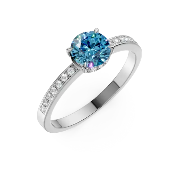 Inel de logodna din aur alb cu diamant albastru de 0.55ct si diamante de 0.24ct