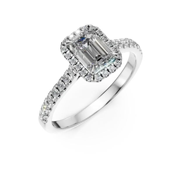 Inel de logodna din aur alb cu diamant baguette de 1ct si diamante de 0.2ct