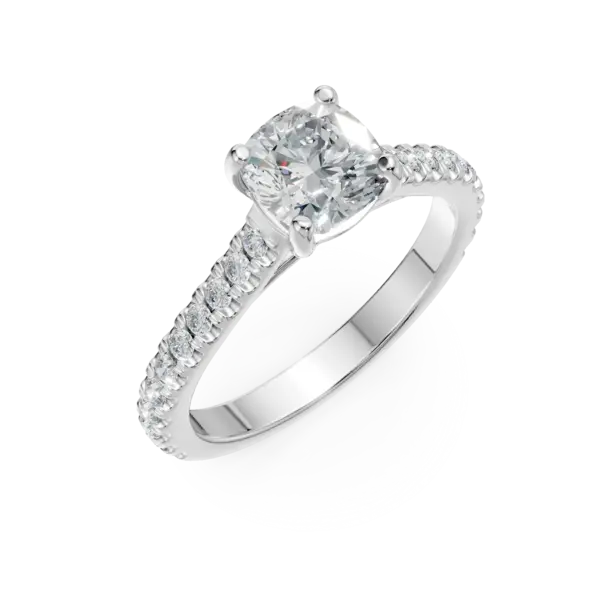 Inel de logodna din aur alb cu diamant cushion de 1.2ct si diamante de 0.375ct