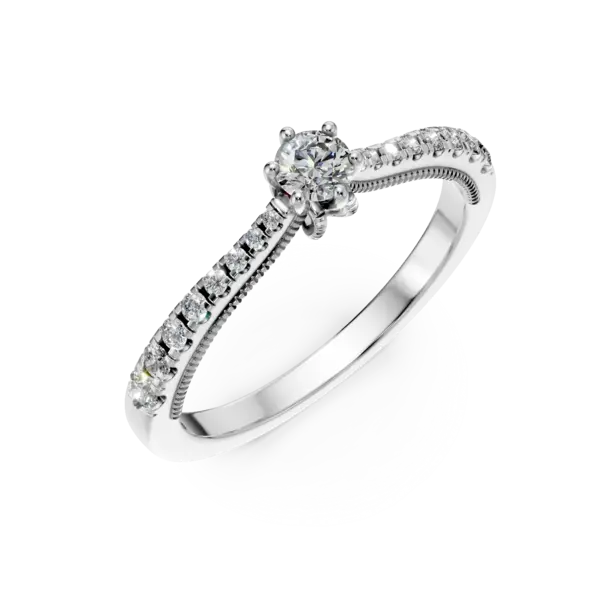 Inel de logodna din aur alb cu diamant de 0.16ct si diamante de 0.18ct