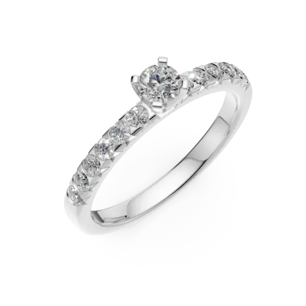 Inel de logodna din aur alb cu diamant de 0.1ct si diamante de 0.2ct