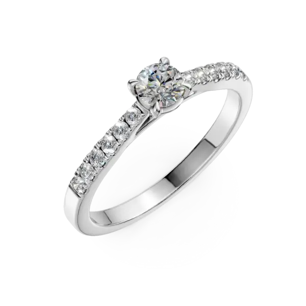 Inel de logodna din aur alb cu diamant de 0.3ct si diamante de 0.13ct