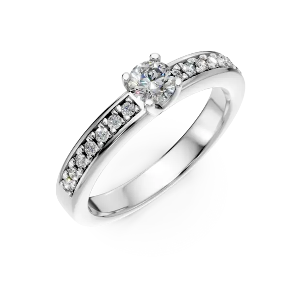 Inel de logodna din aur alb cu diamant de 0.3ct si diamante de 0.08ct