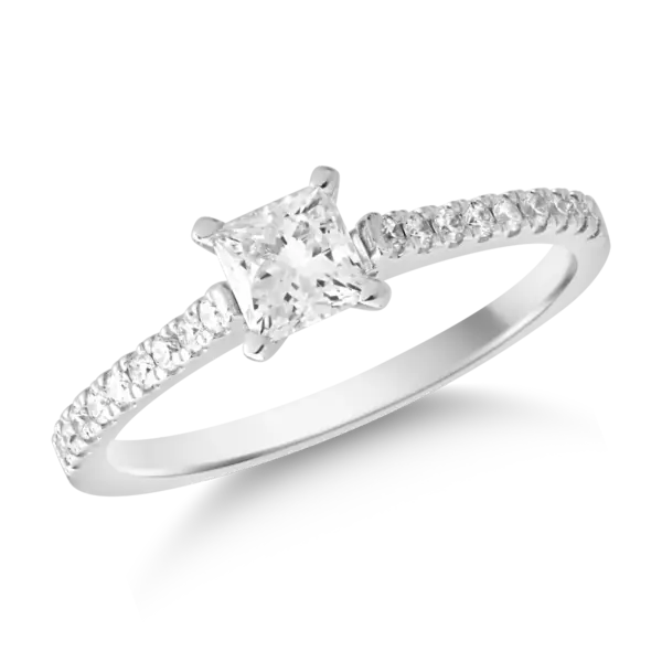 Inel de logodna din aur alb cu diamant de 0.6ct si diamante de 0.18ct