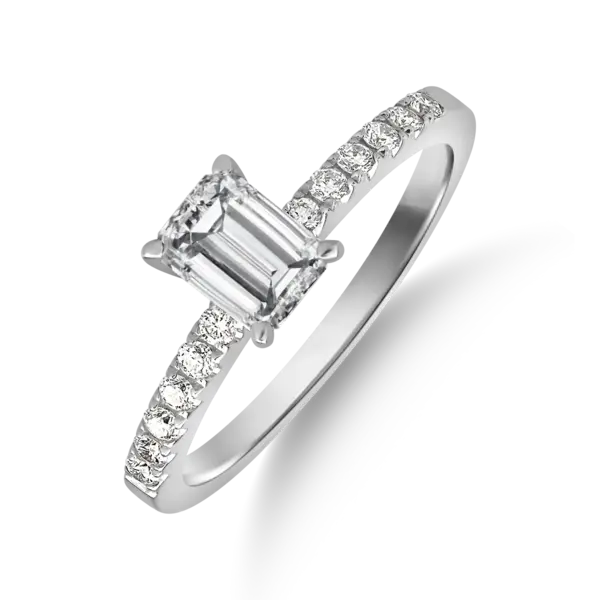 Inel de logodna din aur alb cu diamant de 0.9ct si diamante de 0.19ct