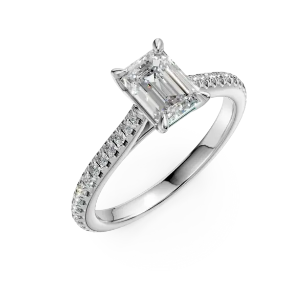 Inel de logodna din aur alb cu diamant emerald de 1ct si diamante de 0.2ct