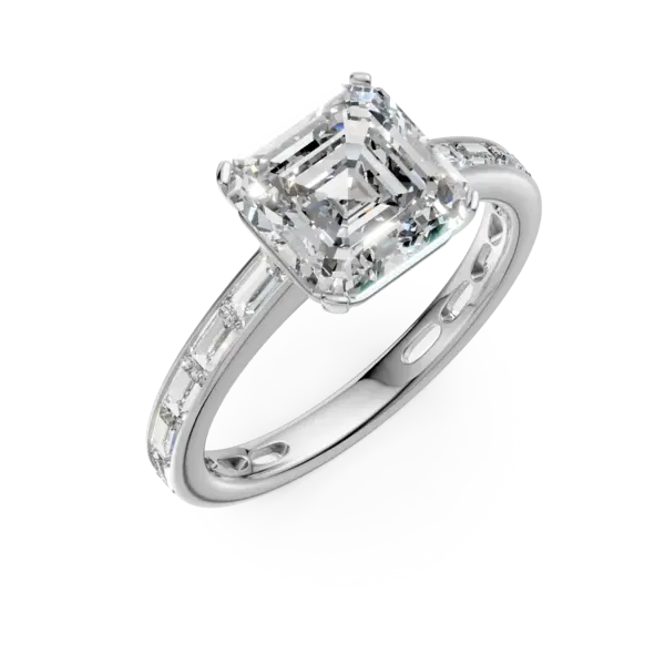 Inel de logodna din aur alb cu diamant emerald de 3.01ct si diamante de 0.96ct
