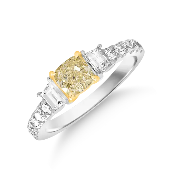 Inel de logodna din aur alb cu diamant galben de 1ct si diamante de 0.48ct
