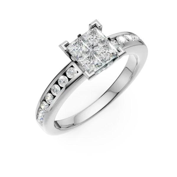 Inel de logodna din aur alb cu diamant princess de 0.5ct si diamante de 0.2ct
