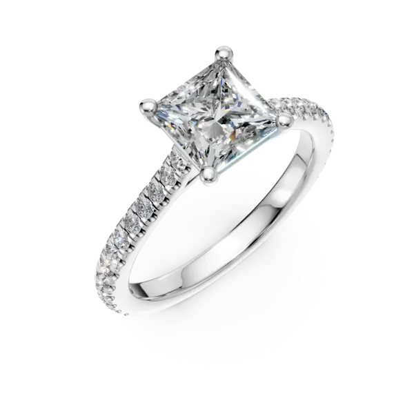 Inel de logodna din aur alb cu diamant princess de 1.5ct si diamante de 0.33ct