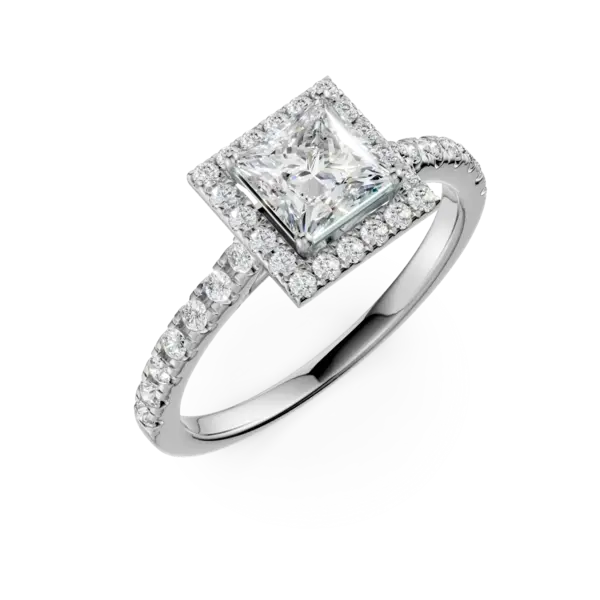 Inel de logodna din aur alb cu diamant square de 0.8ct si diamante de 0.38ct