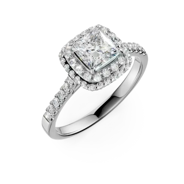 Inel de logodna din aur alb cu diamant square de 1.01ct si diamante de 0.39ct