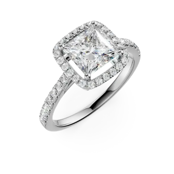 Inel de logodna din aur alb cu diamant square de 2.02ct si diamante de 0.37ct