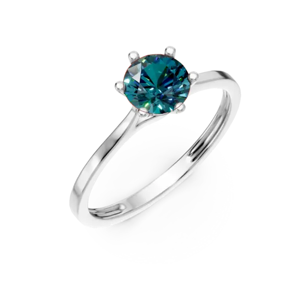 Inel de logodna din aur alb cu diamante albastre de 0.4ct