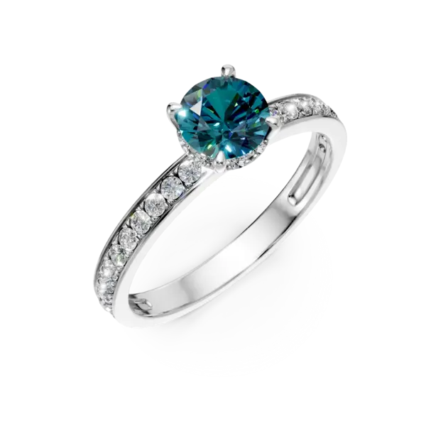 Inel de logodna din aur alb cu diamante albastre si incolore de 0.6ct